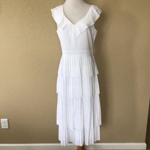 NWT Banana Republic Petite White Tiered Laser-Cut Ruffle Dress, Size 8P